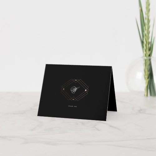 Simple Black Modern Geometric Gold Wedding Thank You Card