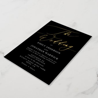 Simple Black Modern Gold Calligraphy Wedding Foil Invitation | Zazzle