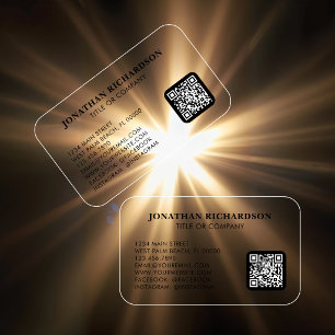 Simple Black Modern Minimal Professional QR Code Clear Business Cards