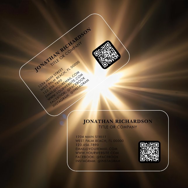 Simple Black Modern Minimal Professional QR Code Clear Business Cards (Creator Uploaded)