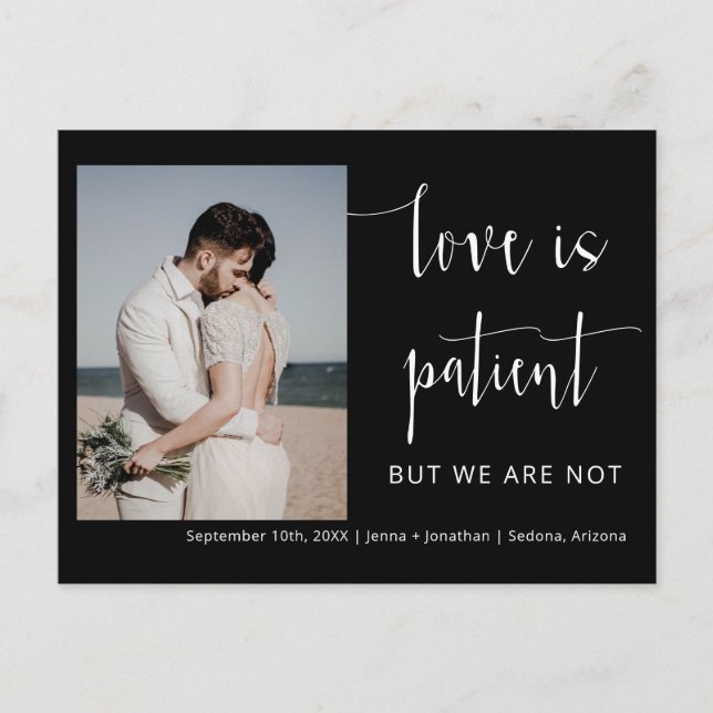 Simple Black Modern Minimal Script Photo Elopement Postcard (Front)