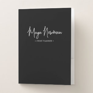 SIMPLE BLACK Modern Minimalist Feminine Monogram Pocket Folder
