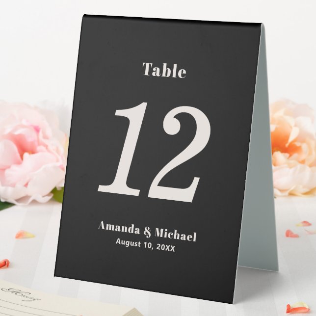 Simple Black Modern Minimalist Table Number Tent (In SItu (Wedding))