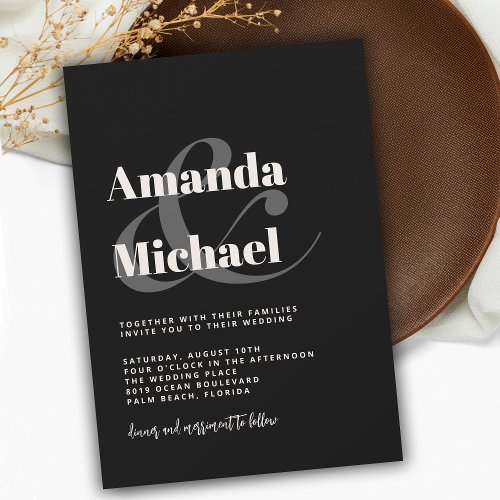 Simple Black Modern Minimalist Wedding Invitatio Invitation