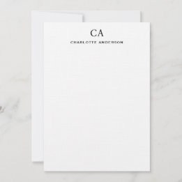 Simple Black Modern Monogram Initial Note Card