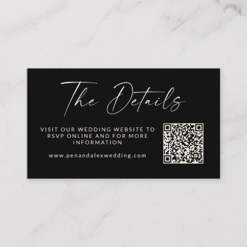 Simple Black Modern Script Wedding QR Code Website Enclosure Card