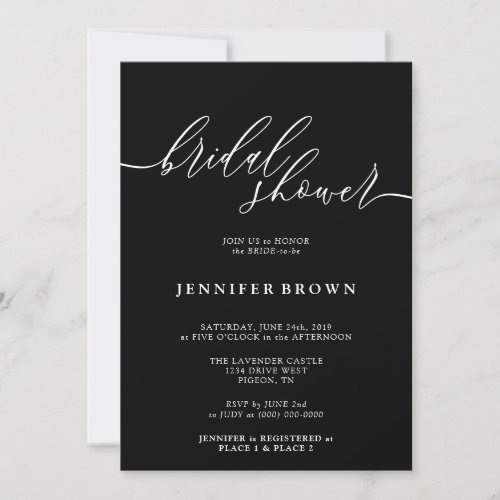 Simple Black Modern Signature Bridal Shower Invitation