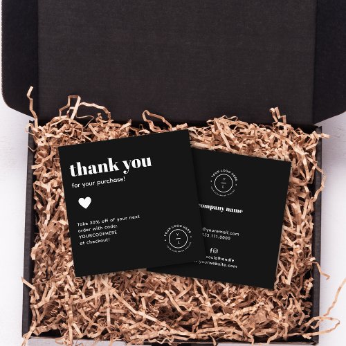 Simple Black Modern Thank You Business Logo Square Business Card