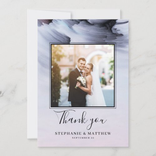 Simple Black Modern Watercolor Wedding Thank You Card - This incredible abstract collection was influenced by simple black watercolor and would fit perfectly for those planning a modern styled ceremony. The text is simple against an abstract watercolor background.