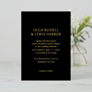 Simple Black Modern Wedding Foil Invitation