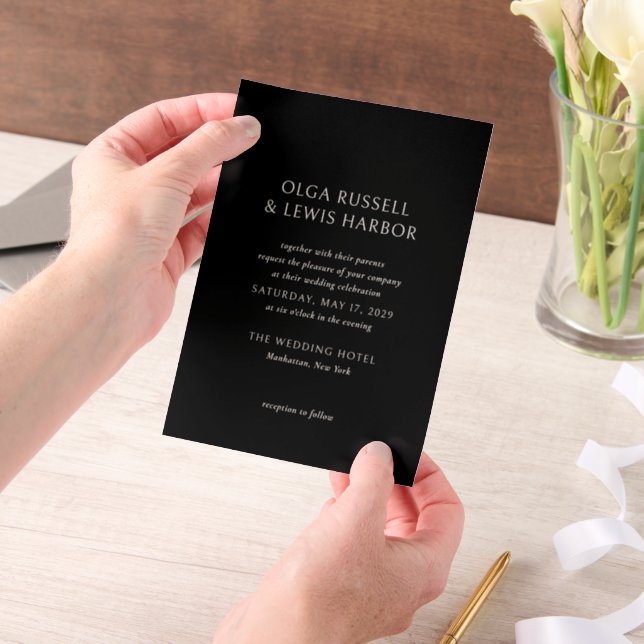 Simple Black Modern Wedding Vellum Invitations (Handheld)