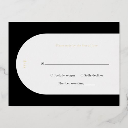Simple Black Monogram Arch RSVP Modern Wedding Foil Invitation Postcard