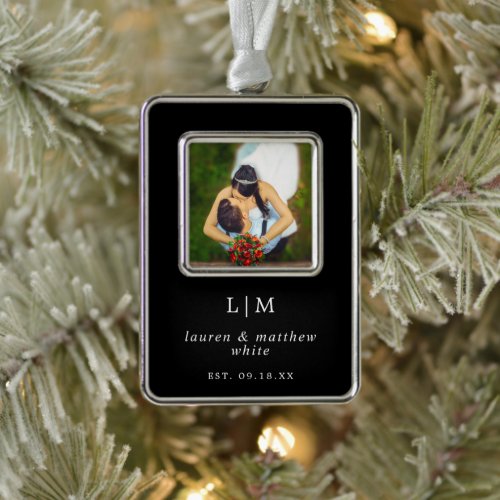 Simple Black Monogram Elegant First Christmas Ornament