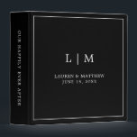 Simple Black Monogram Elegant Wedding 3 Ring Binder<br><div class="desc">Simple wedding binder featuring a modern yet elegant design with your two letter monogram along with your names and wedding date surrounded by a thin border. All text is in white over a black background. The fonts and background colors may be changed to any colors you wish. A chic and...</div>