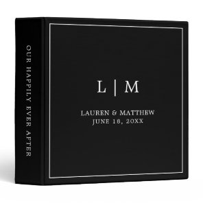 Simple Black Monogram Elegant Wedding 3 Ring Binder