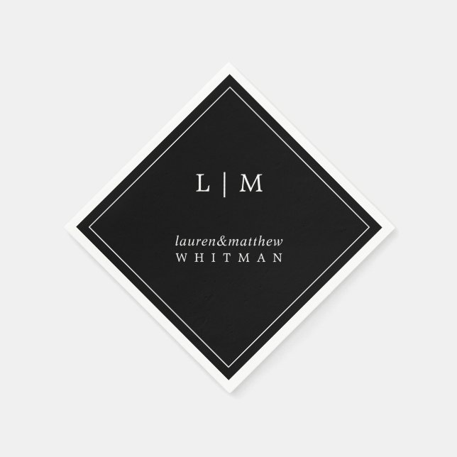 Simple Black Monogram Elegant Wedding Napkins (Corner)