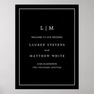 Simple Black Monogram Elegant Wedding Poster