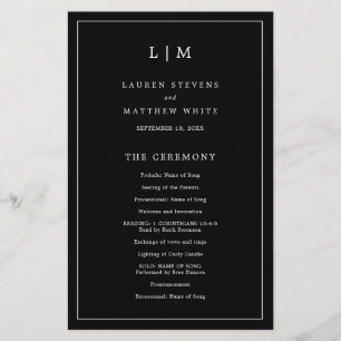 Simple Black Monogram Elegant Wedding Program Flyer