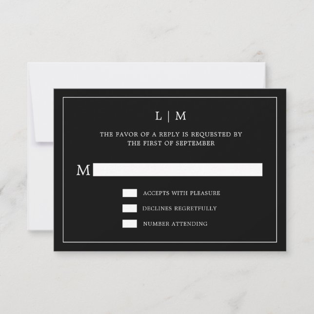Simple Black Monogram Elegant Wedding RSVP Card (Front)