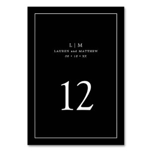 Simple Black Monogram Elegant Wedding Table Number