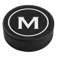 Simple Black Monogram Emblem Hockey Puck | Zazzle