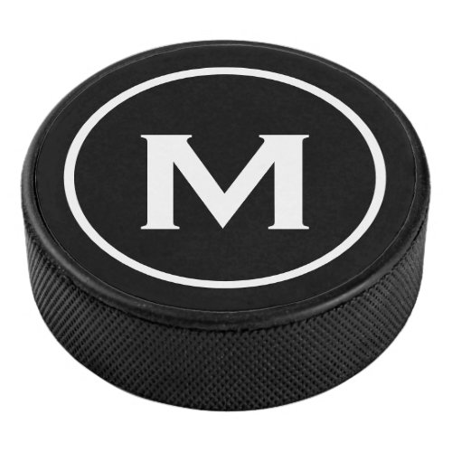 Simple Black Monogram Emblem Hockey Puck