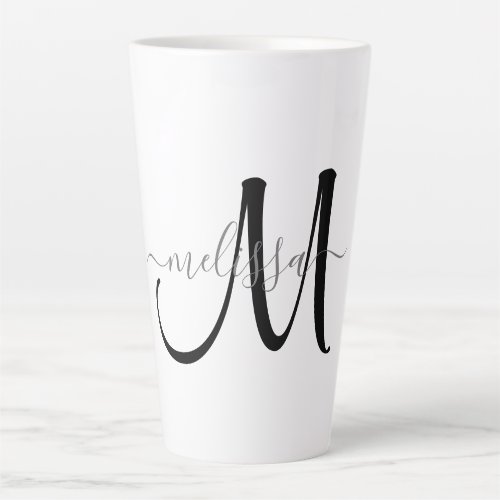 Simple Black Monogram Gray Script Name Custom Latte Mug