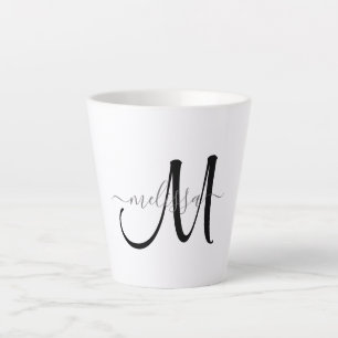 Simple Black Monogram Gray Script Name Latte Mug