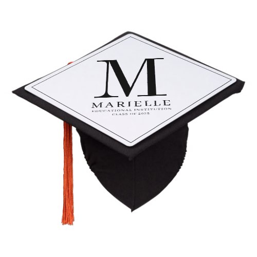 Simple Black Monogram Initial Graduation Cap Topper