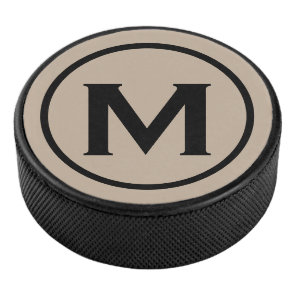 Simple Black Monogram Initial Hockey Puck