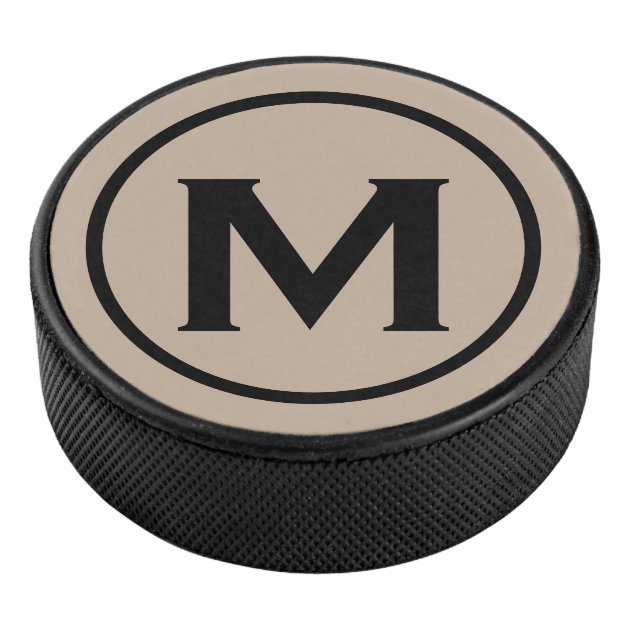 Simple Black Monogram Initial Hockey Puck | Zazzle