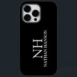 Simple Black Monogram Modern Case-Mate iPhone 14 Pro Max Case<br><div class="desc">Modern phone case featuring a simple and minimal black design with your monogram in a bold font along with your name.</div>