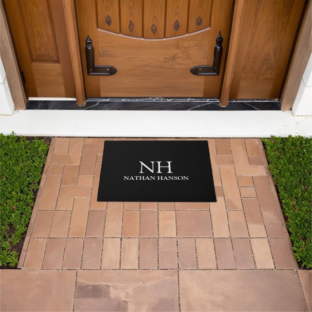 Simple Black Monogram Modern Doormat (Outdoor)