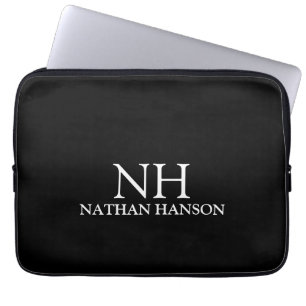 Simple Black Monogram Modern Laptop Sleeve