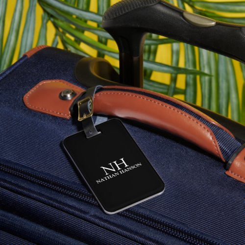 Simple Black Monogram Modern Luggage Tag