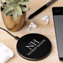 Simple Black Monogram Modern Wireless Charger