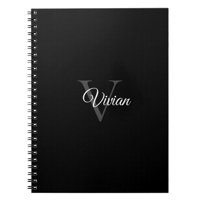 Simple Black Monogram Name Notebook (Front)