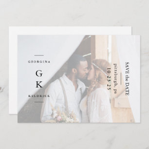 Simple Black Monogram One Photo Wedding Save The Date