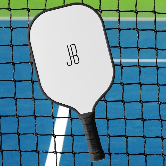 Simple Black Monogram or Name on White Pickleball Paddle (Creator Uploaded)