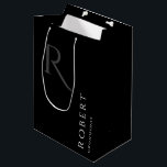 Simple Black Monogram Personalized Groomsmen Mediu Medium Gift Bag<br><div class="desc">This black personalized groomsmen gift bag features personalized groomsman's name,  and calligraphy monogram in grey color. Change background and fonts colors easily if you like.</div>