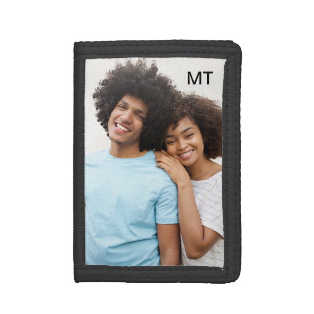 Simple Black Monogram Photo  Trifold Wallet (Front Vertical)