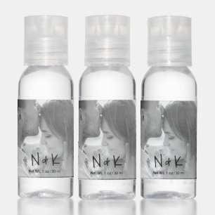 Simple Black Monogram Photo Wedding Favor Hand Sanitizer