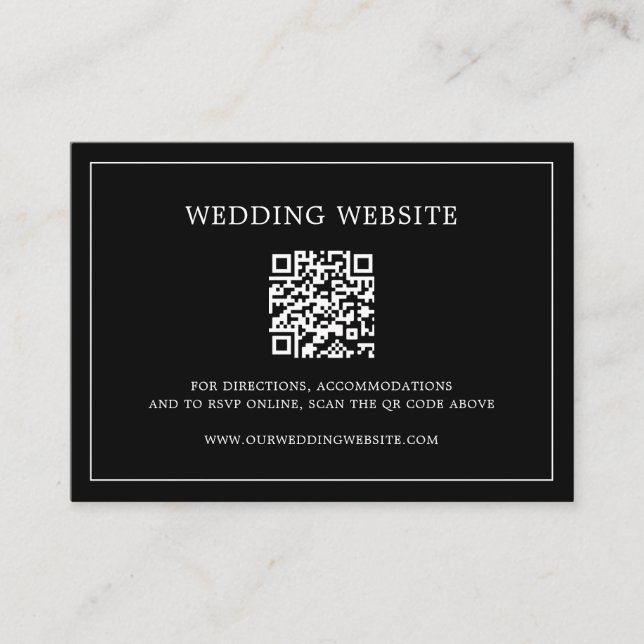 Simple Black Monogram QR Code Elegant Wedding Enclosure Card (Front)