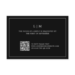 Simple Black Monogram QR Code Elegant Wedding RSVP Card