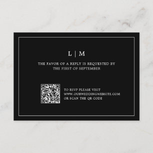 Simple Black Monogram QR Code Elegant Wedding RSVP Card