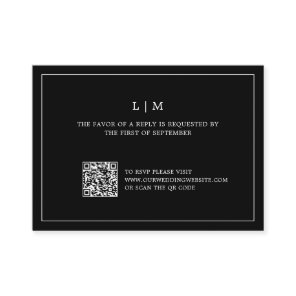 Simple Black Monogram QR Code Elegant Wedding RSVP Note Card