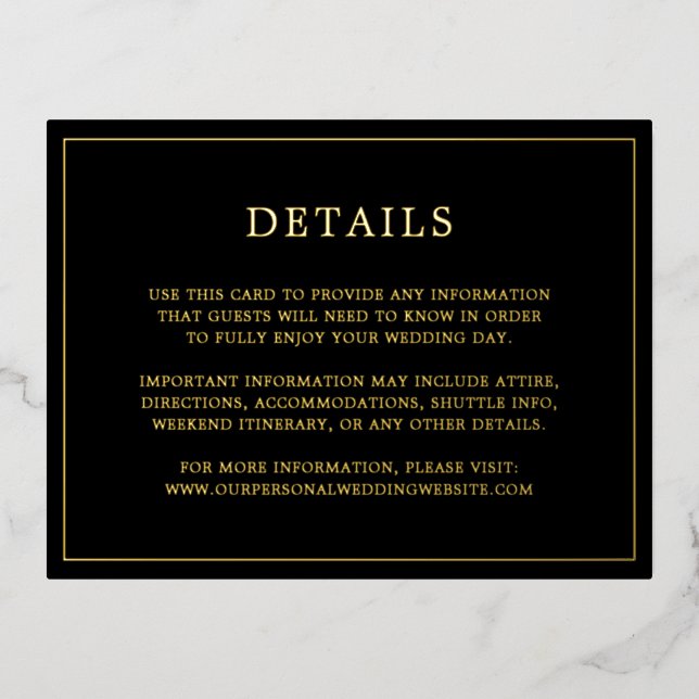 Simple Black Monogram Wedding Foil Enclosure Card (Front)