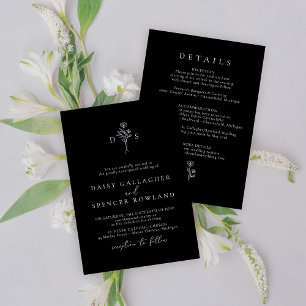 Simple Black Monogram Wedding Invitation & Details