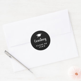 Simple Black Mortar Board Modern Graduation Classic Round Sticker