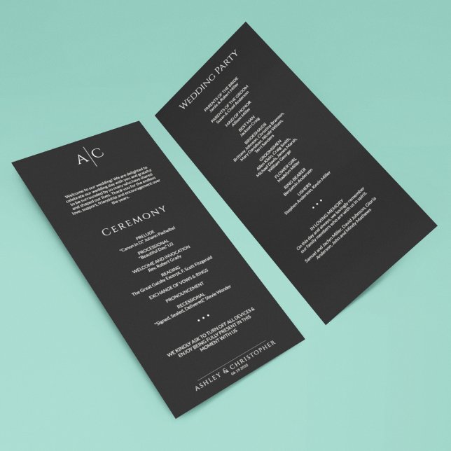 Simple Black Noir Monogram Wedding Ceremony Program (Creator Uploaded)